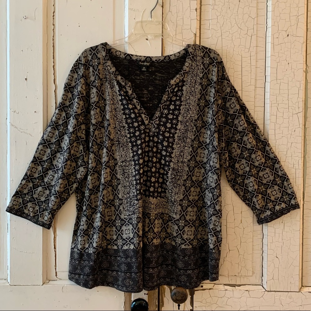 Lucky Brand black tan peasant top Size 2X